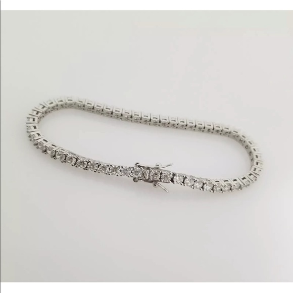 Lab Diamond Stones Tennis Box Clasp Bracelet - Picture 2 of 2